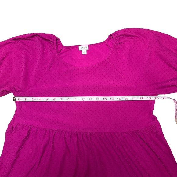 J.Crew hot pink tiered clip dot babydoll dress with puff sleeves . - Picture 4 of 6